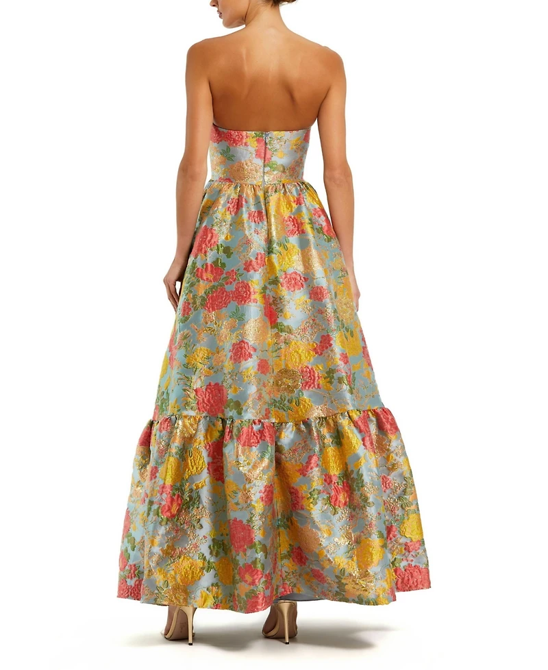 Mac Duggal Women's Strapless Brocade Floral Gown With Ruffle Hem