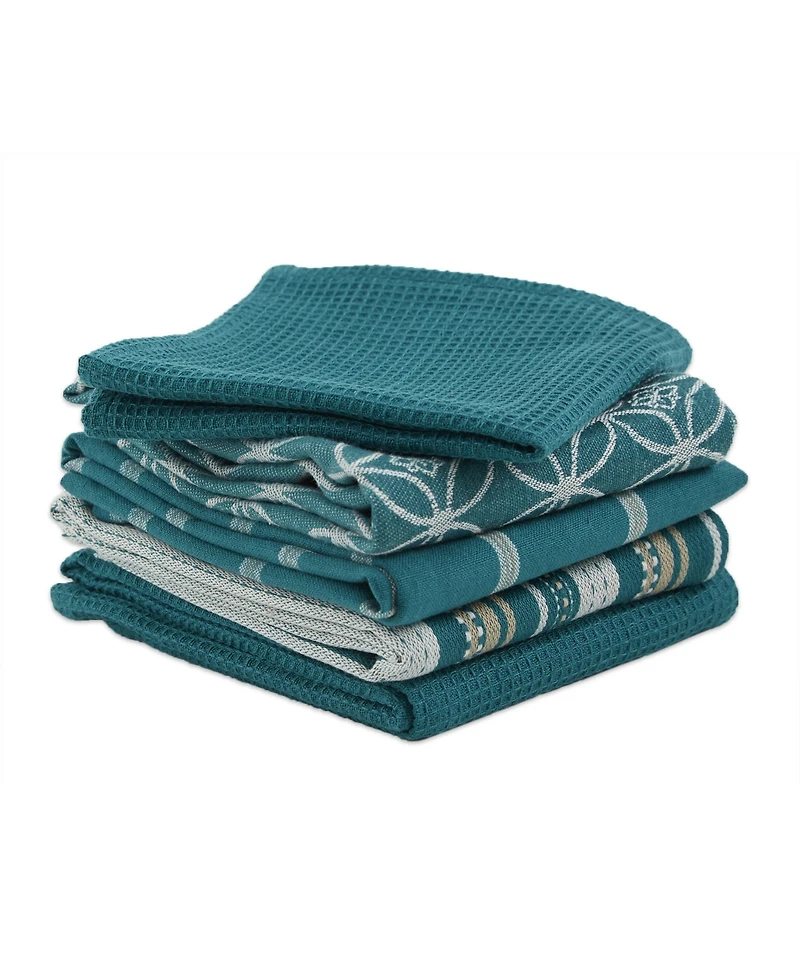Design Imports Assorted Everyday Cotton Dishtowel and Dishcloth, Set of 5
