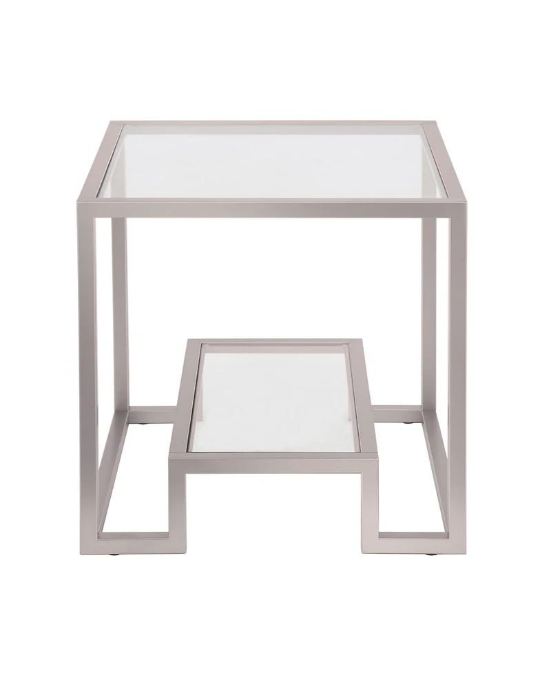 Modern Square End Table – 22" Glass Top with Durable Steel Frame and Shelf