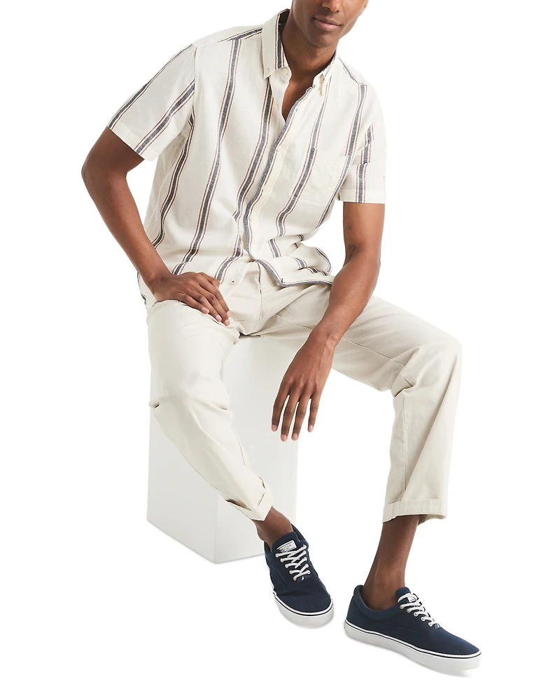 Nautica Men's Short Sleeve Striped Button-Down Shirt