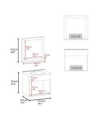 Slater Floating Bathroom Vanity Set with Sink, Two-Door Cabinet, and Mirror,White