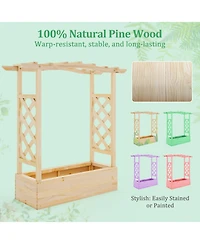 Wooden Raised Garden Bed Planter Box with Trellis and Hanging Roof