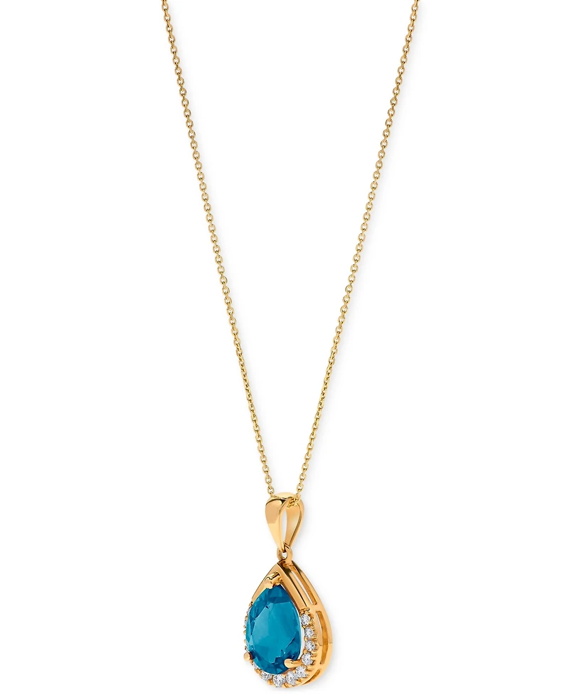 Gemstone & Diamond (1/10 ct. t.w.) Pear-Shaped 17" Pendant Necklace 14k Yellow Gold