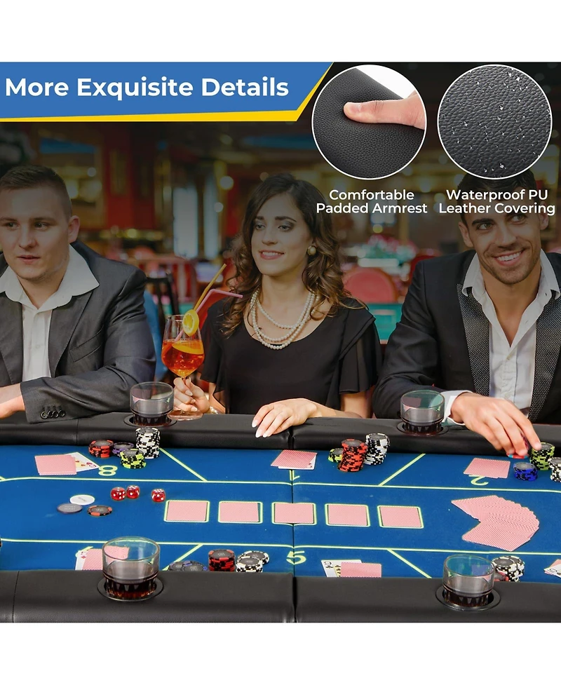 72 x 36 30.5 Inch Foldable Poker Table with 8 Cup Holders