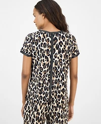 Ak Anne Klein Women's Faux-Leather-Trim Button-Back Top
