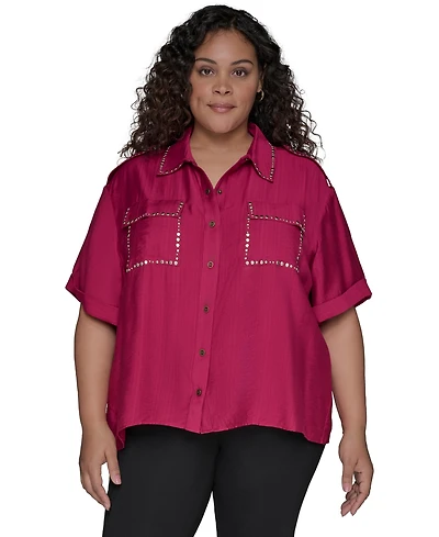 Karl Lagerfeld Paris Stud-Embellished Button-Front Shirt