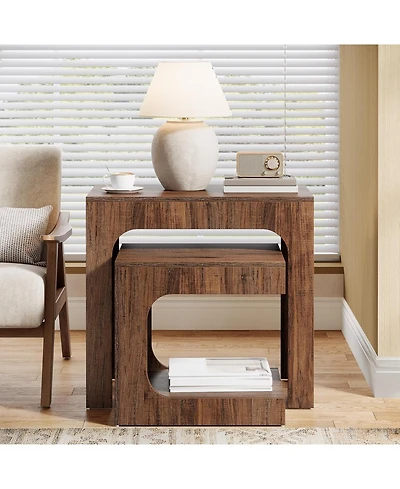 Tribesigns Nesting End Table Set, Walnut Side Table for Living Room, Night Stand Set for Bedroom, Small Spaces