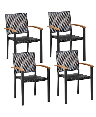 Gymax 4PCS Stackable Patio Wicker Dining Chair Rattan Armchair Outdoor Yard