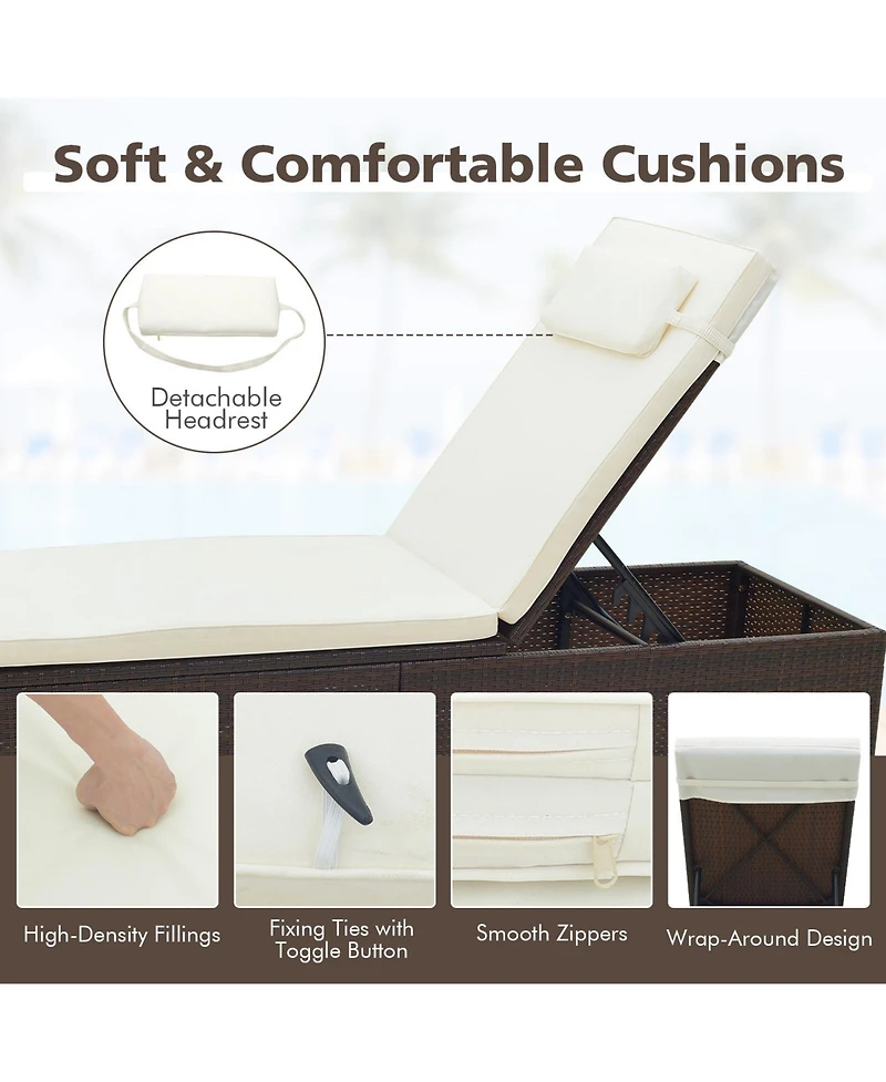 Patio Chaise Lounge Set of 2 with Backrest Seat Cushion and Headrest