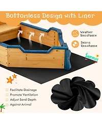 Kids Pirate Boat Wooden Sandbox Children Outdoor Playset