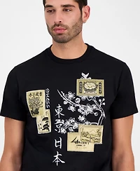 Guess Men's Japanese Stamps Short Sleeve Crewneck Graphic T-Shirt
