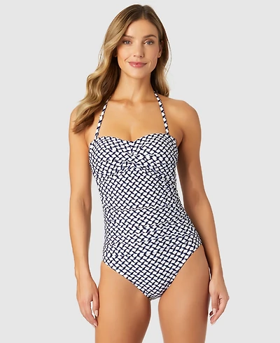 Anne Cole Women's Abstract Dot Twist-Front Bandeau One-Piece Swimsuit