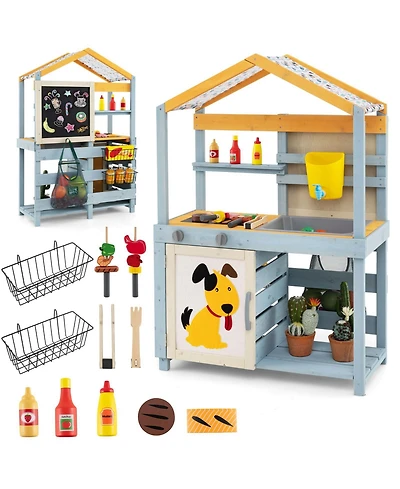 2 in 1 Wooden Mud Kitchen with Removable Water Box and Storage Bag