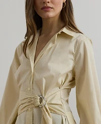 Lauren Ralph Women's Tie-Front Cotton-Blend Shirt