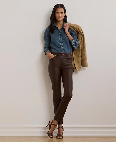 Lauren Ralph Women's High-Rise Lambskin Straight Ankle Pants