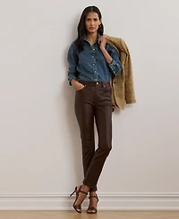 Lauren Ralph Women's High-Rise Lambskin Straight Ankle Pants