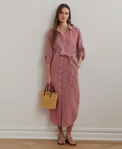 Lauren Ralph Lauren Womens Striped Linen Roll Tab Sleeve Shirtdress 0p 22w