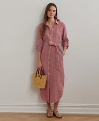 Lauren Ralph Lauren Womens Striped Linen Roll Tab Sleeve Shirtdress 0p 22w