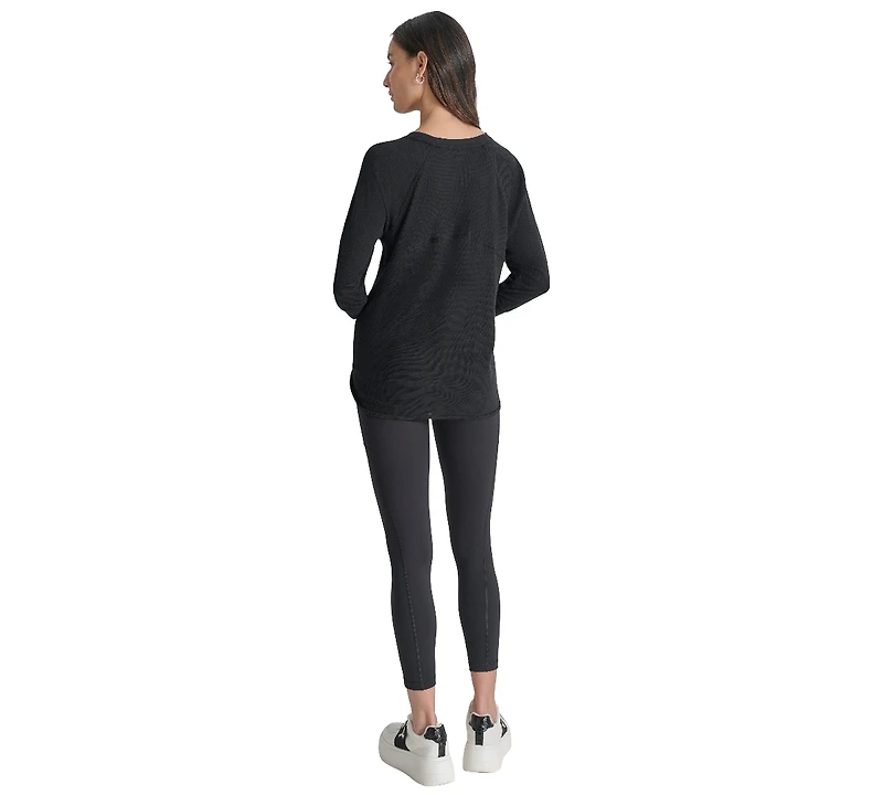 Dkny Women's Mini Slub Waffle Three Quarter Sleeve T-Shirt