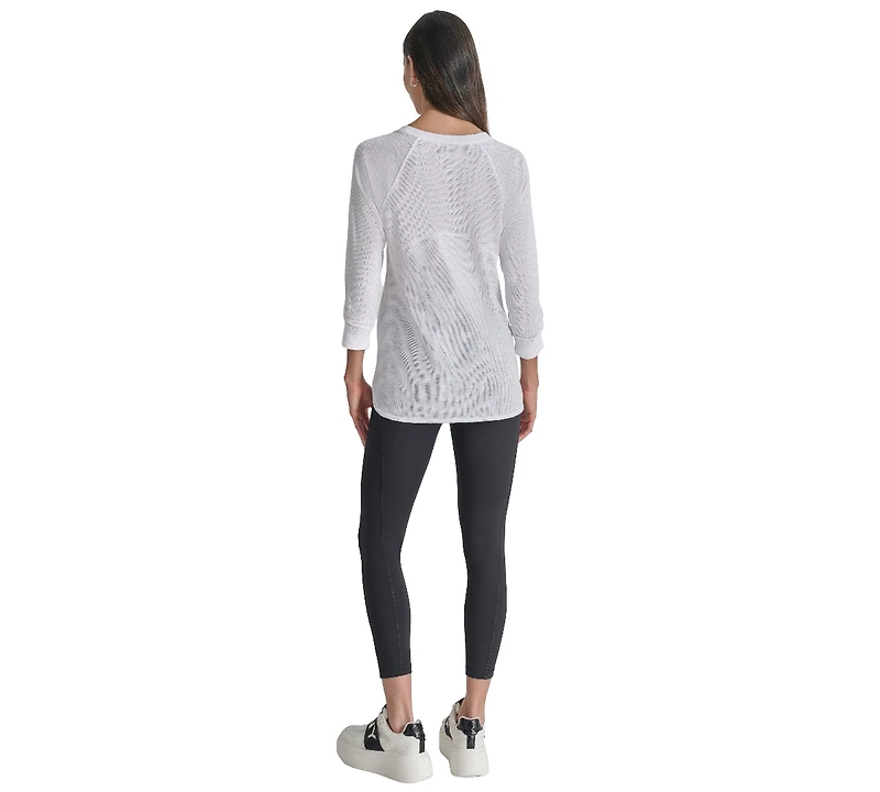 Dkny Women's Mini Slub Waffle Three Quarter Sleeve T-Shirt