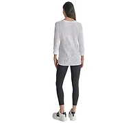 Dkny Women's Mini Slub Waffle Three Quarter Sleeve T-Shirt