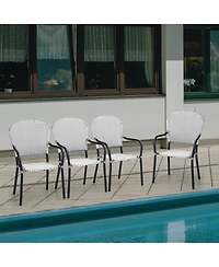 Gymax Set of 4 Patio Rattan Dining Chairs Stackable Armrest No Assembly