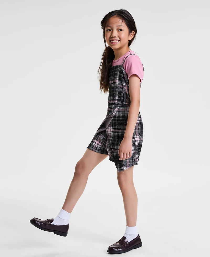 Rare Editions Big Girls Rib T-Shirt & Plaid Shorts Jumper, 2 Piece Set