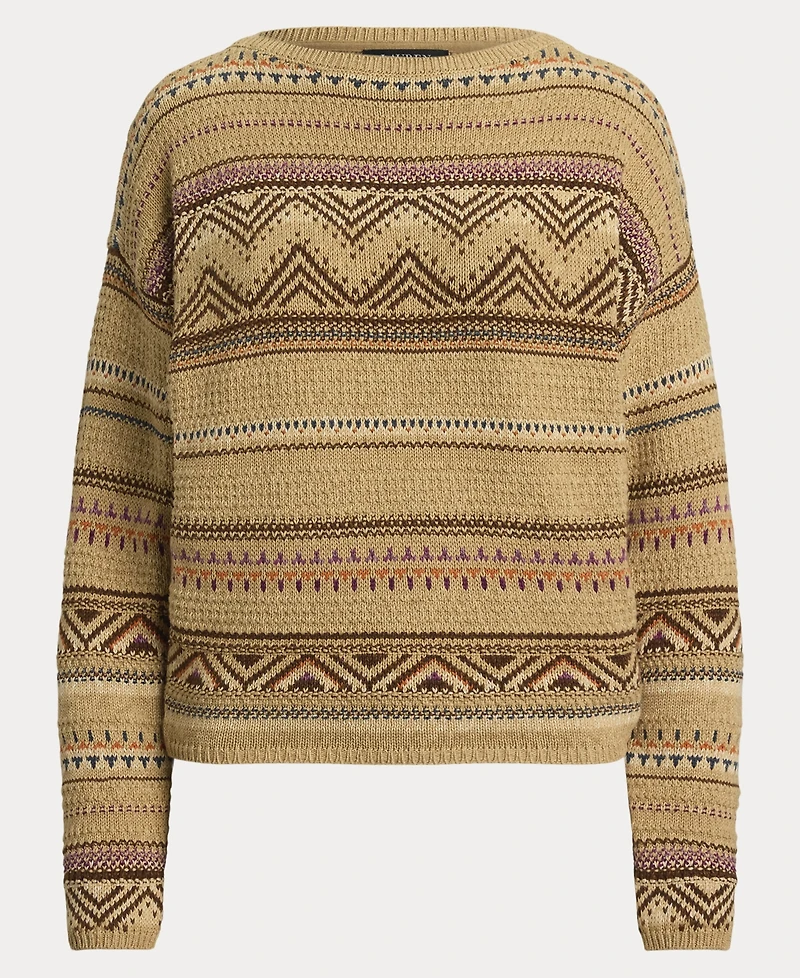 Lauren Ralph Women's Geo-Striped Cotton-Linen Sweater