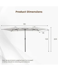 Gymax 15FT Double-Sided Market Umbrella Large Crank Handle Vented Twin Patio