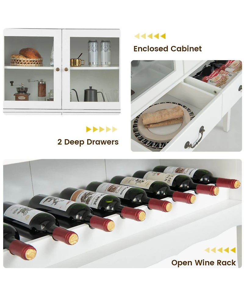 Gymax 2-Door Liquor Coffee Bar Cabinet Freestanding Buffet Sideboard Wine Rack Drawers