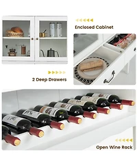 Gymax 2-Door Liquor Coffee Bar Cabinet Freestanding Buffet Sideboard Wine Rack Drawers