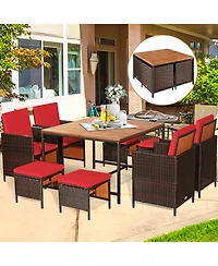 Gymax 9PCS Rattan Wicker Dining Set Patio Outdoor Furniture Set w/ Cushion