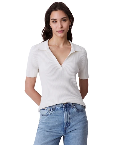 Calvin Klein Jeans Women's Cotton Ribbed Monogram-Logo Polo Top