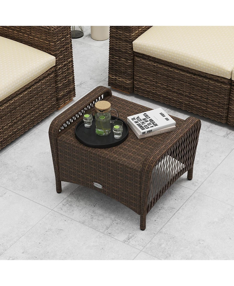 Set of 2 Outdoor Patio Pe Wicker Ottomans with Removable Cushions