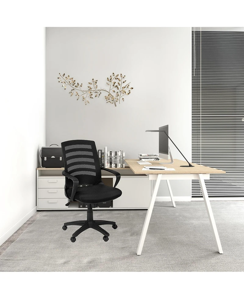 Black Polyester Seat Swivel Adjustable Task Chair Mesh Back Plastic Frame
