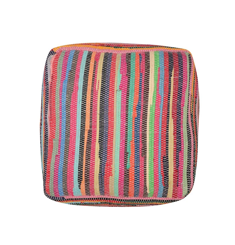 Cotton Cube Striped Pouf Ottoman for Living Room and Bedroom