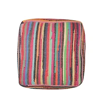 Cotton Cube Striped Pouf Ottoman for Living Room and Bedroom