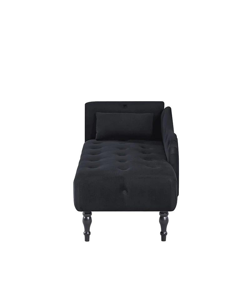 60 Inch Velvet Tufted Chaise Lounge with Nailhead Trim Solid Wood Legs and Pillow for Living Room Bedroom Reading or Relaxing-The Pop Home