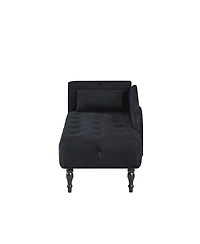 60 Inch Velvet Tufted Chaise Lounge with Nailhead Trim Solid Wood Legs and Pillow for Living Room Bedroom Reading or Relaxing-The Pop Home