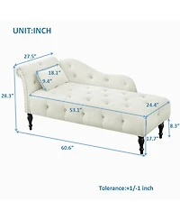 60 Inch Velvet Tufted Chaise Lounge with Nailhead Trim Solid Wood Legs and Pillow for Living Room Bedroom Reading or Relaxing-The Pop Home