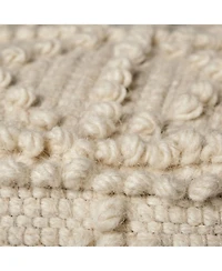 Ivory Wool Sqaure Pouf With Popcorn Detail