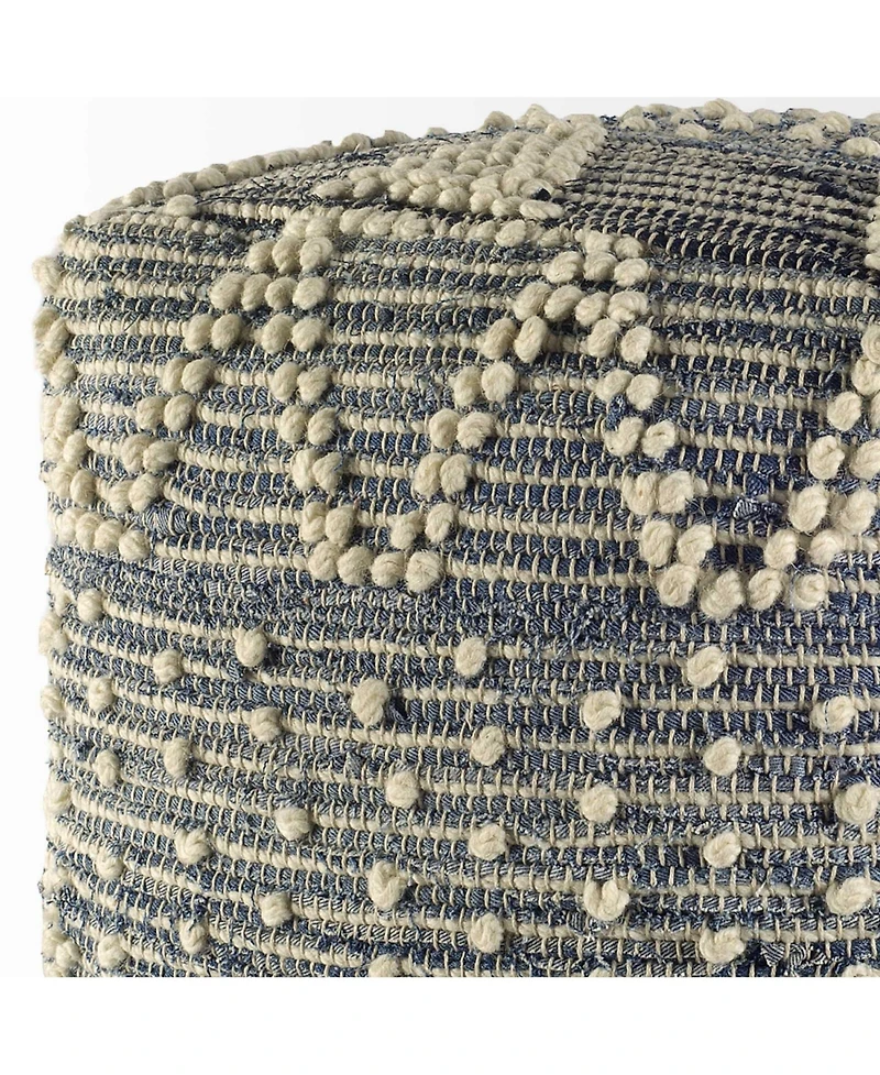 Soft Denim Square Pouf with Cotton Stitching for Lounge Area and Footrest
