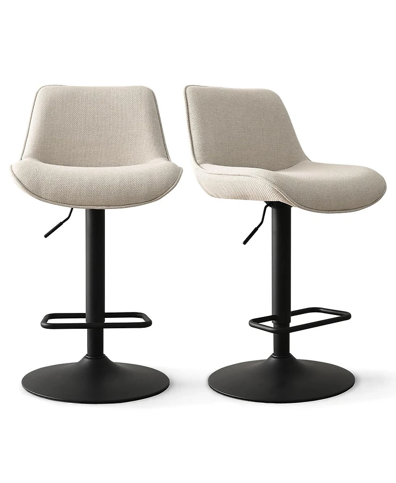 Set of 2 Adjustable Fabric Bar Stools, 360° Swivel Height Chairs with Footrest for Kitchen Island-Maison Boucle