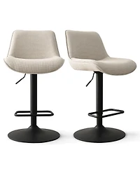 Set of 2 Adjustable Fabric Bar Stools, 360° Swivel Height Chairs with Footrest for Kitchen Island-Maison Boucle
