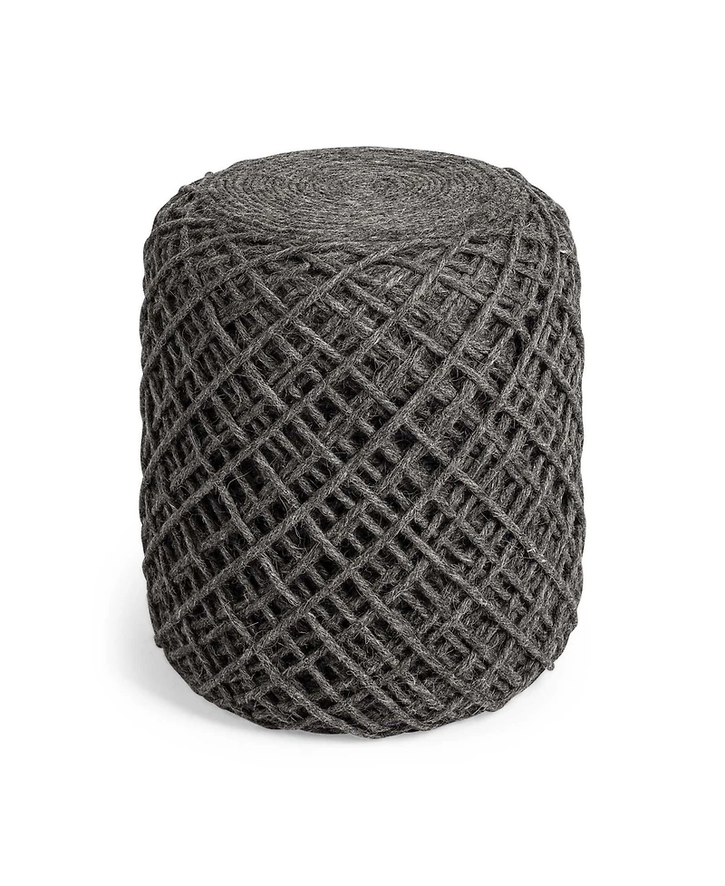 Soft Wool Cylindrical Pouf with Diamond Design for Home Decor and Footrest