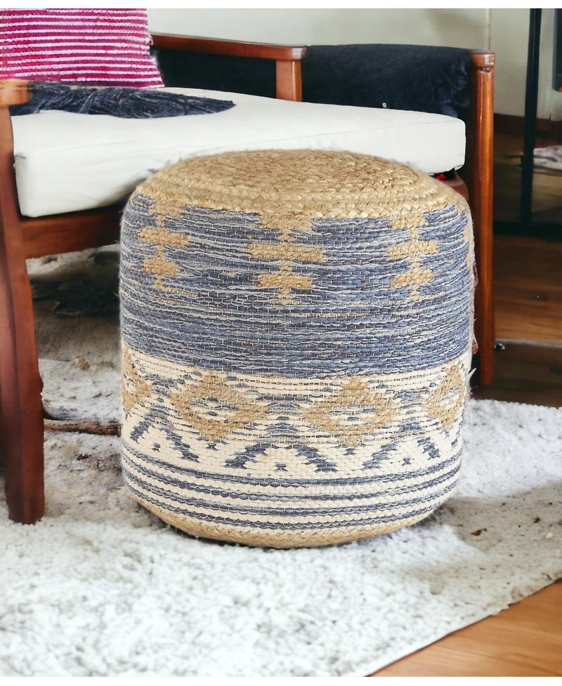 Woven Jute Ottoman for Extra Seating and Rustic Living Room Accent