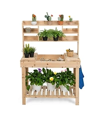 Large Garden Potting Bench Table with Display Rack and Hidden Sink-Natural