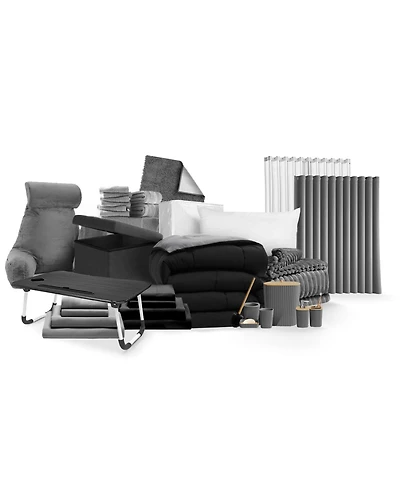 44-Piece College Dorm Room Essentials Twin Xl Bedding Comforter Set, Bed in a Bag Comforter Set, Black And Gray