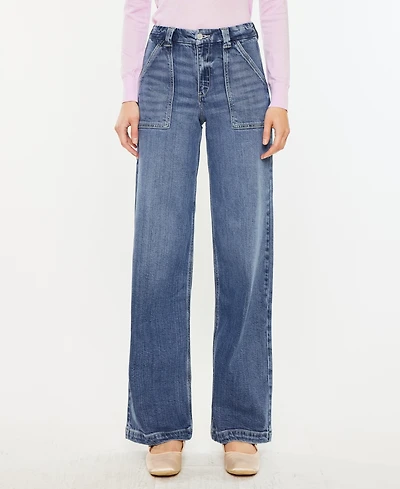 Kancan Women's High Rise Wide Leg Pull On Jeans