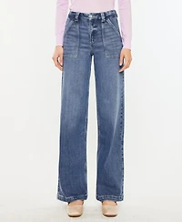 Kancan Women's High Rise Wide Leg Pull On Jeans